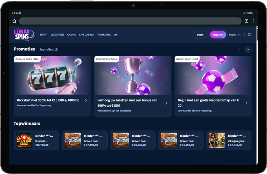 Lunar Spins-app op Android-tablet