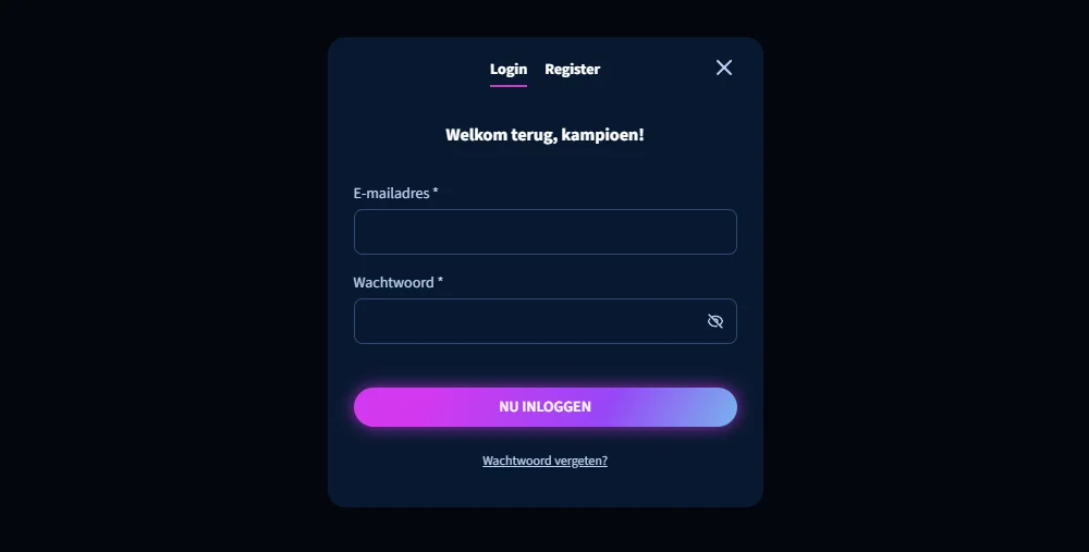 Lunarspins Inloggen Venster met Tekstvelden